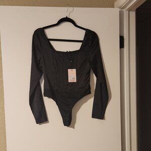 NWT Missguided Size 6 Black Boned Corset Scooped Neck Long Sleeve Bodysuit
